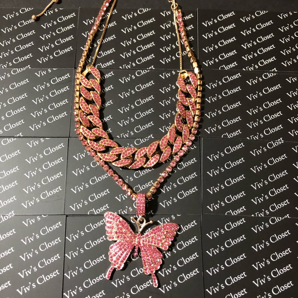 Rose gold Butterfly Cuban link necklace set